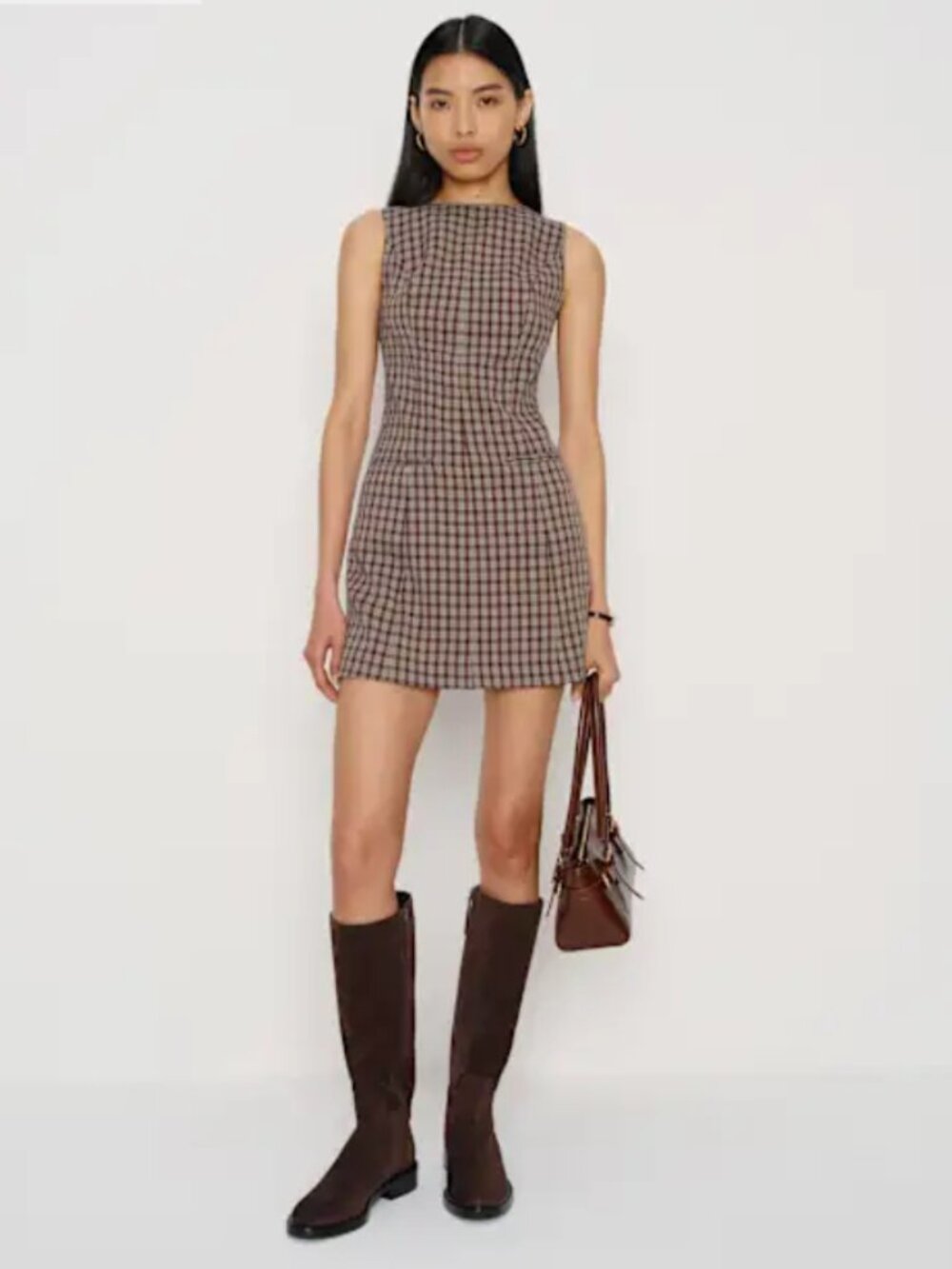 Reformation Brown Plaid Citron Mini Dress - Picture 3 of 6